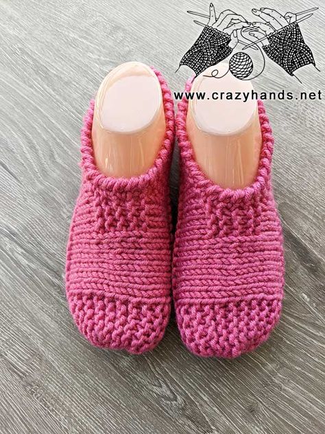 Free Flat Knit Two-Needles Slippers Pattern · Crazy Hands Free Knitted Slipper Patterns Simple, Knitting Patterns Slippers Free, Free Slipper Knitting Patterns, Bedsocks Pattern Knitting Free, Knitted Slippers Free Pattern Easy, Knitted Slippers Free Pattern, Stitch Slippers, Knitted Socks Free Pattern, Knit Slippers Free Pattern