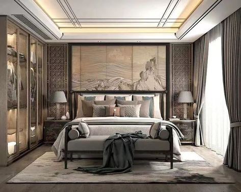 Modern Condo Interior Design, Luxury Interior Bedroom, Asian Inspired Bedroom, Chinese Interior Design, Chinese Style Interior, Asian Interior Design, Sitting Room Design, Beautiful Bedrooms Master, Asian Interior