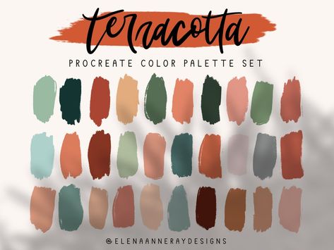 4 Procreate Color Palettes Gradient Procreate Color Palette - Etsy Australia Hygge Color Palette, Color Palette Terracotta, Palette Terracotta, Procreate Color Palettes, Terracotta Color Palette, Desert Clay, Mexican Colors, Procreate Color Palette, Boho Brand