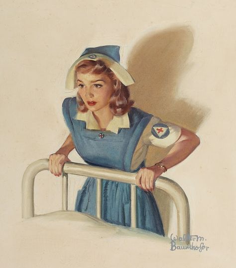 A vintage Red Cross nurse - by Walter Martin Baumhofer. #nurses Red Cross Nurse, Nurse Aesthetic, Nurse Art, Nurse Rock, Vintage Nurse, Yennefer Of Vengerberg, Nurse Love, Magazine Illustration, Nurse Uniform