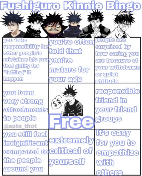 Kinnie Bingo Jujutsu Kaisen, Megumi Kinnie Bingo, Jjk Kinnie Bingo, Yu Narukami, Kinnie Bingo, Cereal Killer, Kin List, More Confidence, Just You And Me