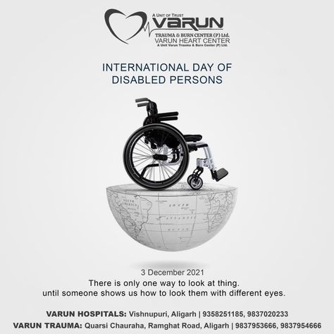 You can be disabled by your body part but not by your willpower. Your willpower gives you the confidence to compete in the real world. International Day Of Disabled Person #varuntrauma #varunhospital #besthospital #aligarh #besthospitalinaligarh #bestfacilities World Disabilities Day, World Disabled Day, International Day Of Persons With Disabilities, International Day Of Disabled Persons, Best Hospitals, International Day, The Real World, The Unit