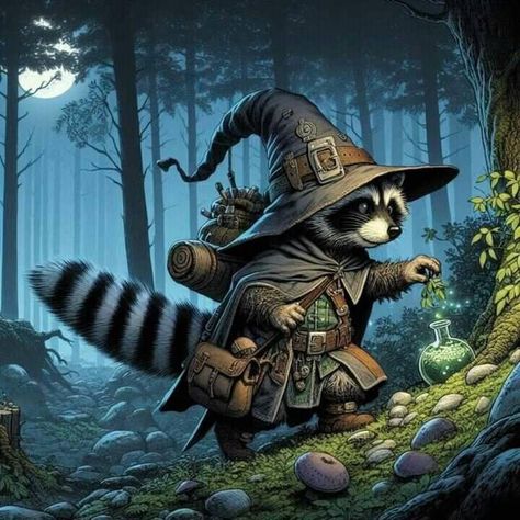 Dnd Raccoon Character, Dnd Woodland Creatures, Dnd Raccoon, Anthropomorphic Raccoon, Animal Character Art, Raccoon Character, Weird Music, Raccoon Art, Why So Serious