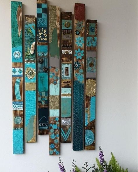 Stick Art, Driftwood Crafts, Painted Boards, Painted Sticks, Pallet Art, Driftwood Art, Diy Wall Art, Wood Working, Diy Wall