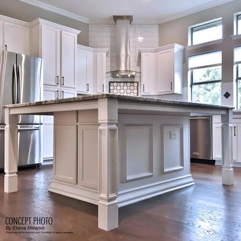 Kitchen Island With Legs, Kitchen Island Dining Table, Square Columns, Square Kitchen, Farmhouse Kitchen Island, Kitchen Island Table, Traditional Cabinets, Kitchen Island With Seating, Island With Seating