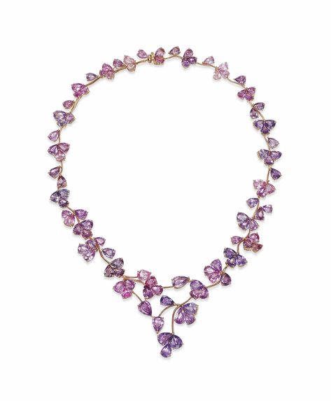 AN 18 CARAT GOLD PINK SAPPHIRE NECKLACE Pink Diamond Necklace, Pink Sapphire Necklace, Jewellery Project, Necklace Sapphire, Carved Flowers, Diamond Necklaces, Elegant Styles, Indian Wedding Jewelry, Chanel Jewelry