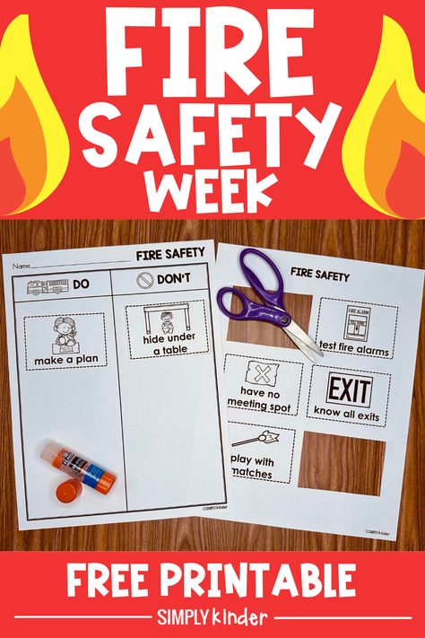 Fire Safety Free Printable - Simply Kinder Fire Safety Kindergarten Activities Free, Fire Safety Printables Free, Kindergarten Fire Safety Activities, Free Fire Safety Printables, Fire Safety Kindergarten, Fire Safety Preschool Crafts, Safety Preschool, Fire Safety Crafts, Fire Safety Free