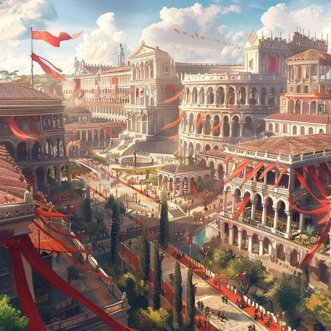 Greek City Art, Greek Fantasy Art, Things To Do In Istanbul, Fantasy Cities, Roman City, Anime City, Fantasy Castle, Fantasy City, Fantasy House