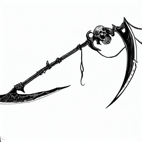 Syth Tattoo Design, Scythe Tattoo Design, Scythe Drawing, Black Scythe, Scythe Design, Scythe Tattoo, Scary Tattoos, Dagger Tattoo, Tattoo Inspo