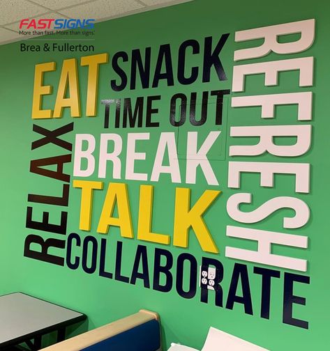 Office Pantry Wall Design, Fun Break Room Ideas, Small Lunch Room Ideas, Employee Breakroom Ideas, Hotel Employee Break Room, Retail Breakroom Ideas, Employee Break Room Decorating Ideas, Workplace Breakroom Ideas, Breakroom Decorations Ideas