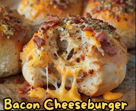 Ingredients: 1 lb  ground beef 🍖 12 slices of  bacon 🥓 1/2 cup cheddar cheese, shredded 🧀 1/4 cup garlic butter 🧄🧈 12 small dough balls (store-bought or homemade) 🍞 Salt and pepper to taste 🧂 Bacon Cheeseburger Balls, Bacon Cheeseburger Garlic Balls, Garlic Butter Bacon Cheeseburger Rollups, Cheeseburger Balls, Cheeseburger Meatloaf, Baked Meatloaf, Perfect Bacon, Salmon Cakes Recipe, Mexican Casserole Recipe