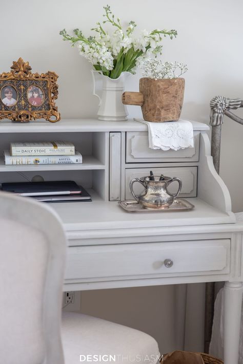 French Provincial House, French Country Home Interiors, Modern French Farmhouse Decor, Modern French Home, French Style Desk, Office Decoration Ideas, French Writing Desk, French Products, French Country Interior