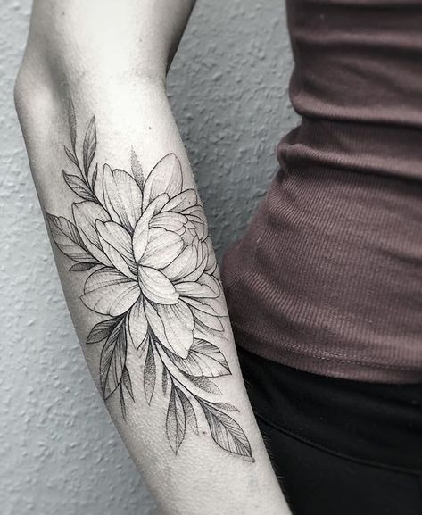 Black And Grey Floral Tattoo Design, Black And Grey Floral Tattoo Shoulder, Waterlily Tattoos, Black And Gray Floral Sleeve Tattoo, Peony Flower Tattoo Black And Grey, Black And Gray Floral Tattoo, Water Lily Tattoos, Lillies Tattoo, Lily Flower Tattoos