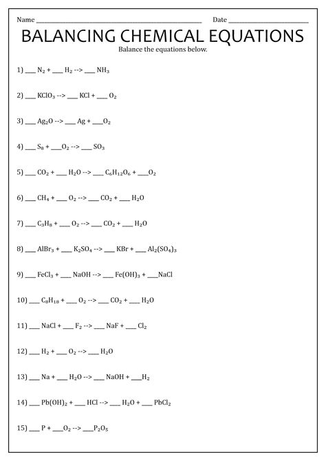 Balancing Chemical Equations and Reactions Worksheet Types Of Chemical Reactions, Balancing Chemical Equations, Chemical Equations, Chemistry Student, Balancing Equations, Teaching Chemistry, Chemical Equation, Chemical Reaction, Olivia Rose