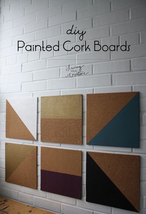 Organize in style with these #DIY Painted Cork Boards from Living YOUR Creative!: Paint Cork Board, Painted Cork Board, Paint Cork, Cork Wall Tiles, Cork Board Wall, Diy Bulletin Board, Jewerly Organizer, Cork Boards, Cork Tiles