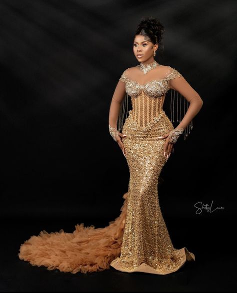 Prom Dress Long Sleeve, Asoebi Lace Styles, High Neck Prom Dress, Nigerian Lace Styles Dress, Nigerian Lace Styles, Wedding Guest Gowns, African Prom Dresses, African Wedding Dress, Mermaid Evening Gown