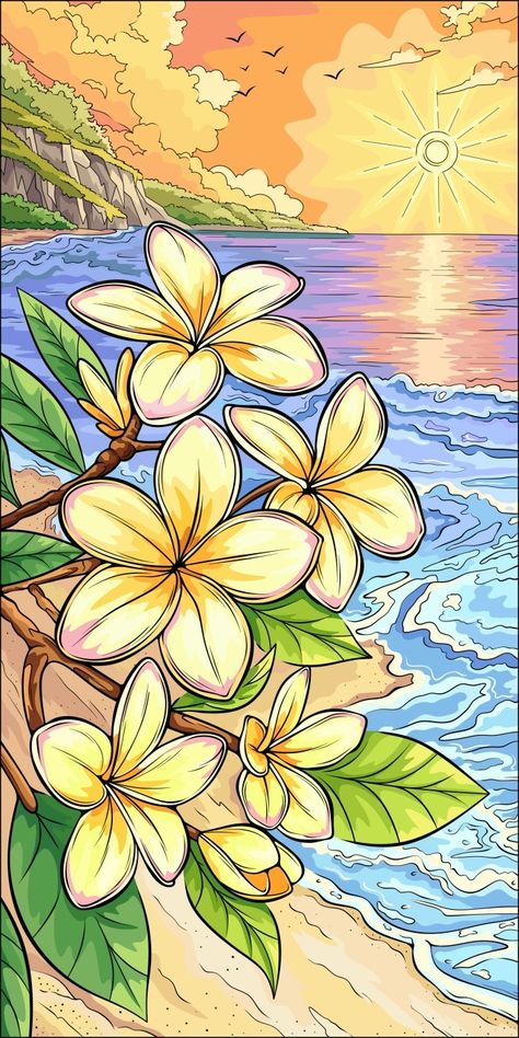 Landscape Markers, Flora And Fauna Drawing, Oil Pastel Landscape, Christian Cartoons, Pastel Landscape, Detailed Coloring Pages, Portrait Cartoon, Tropical Escape, Oil Pastel Drawings