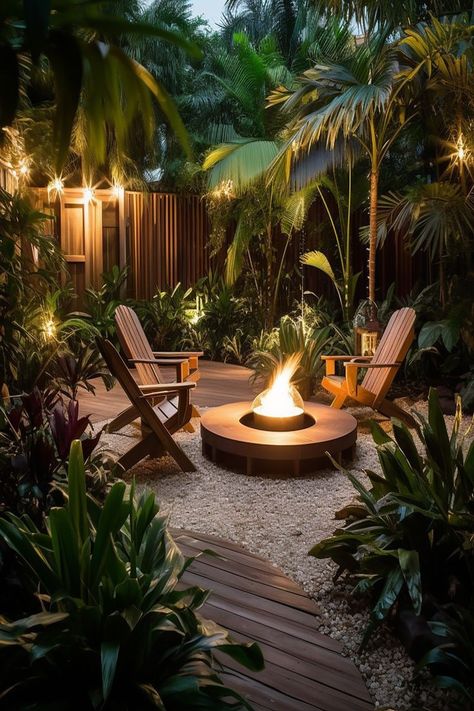 Tropical Garden Design, Tropical Backyard, Backyard Inspiration, Backyard Inspo, Backyard Makeover, Tropical Landscaping, Backyard Patio Designs, Back Garden, Outdoor Fire