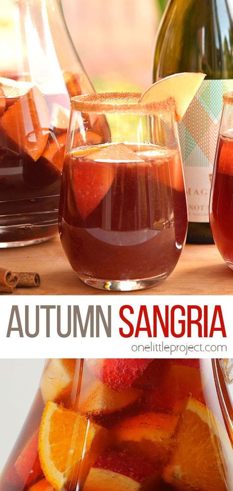 Fall Drinks With Wine, Fall Spiced Sangria, Fall Wine Cocktail Recipes, Sangria Recipes For Fall, Fall Wine Punch Recipes, Fall Red Wine Sangria Recipes, Fall Wine Drink Recipes, Fall Cocktail Large Batch, Fall Sangria Recipes Non Alcoholic