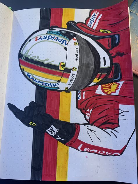 Sebastian Vettel Drawing F1 Car Painting Easy, Art Sketches Canvas, F1 Sketch Formula 1, Sebastian Vettel Drawing, F1 Driver Drawing, Formula One Car Drawing, F1 Painting Ideas, F1 Painting Easy, Formula 1 Car Sketch