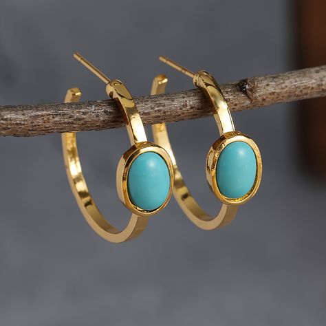 Faster shipping. Better service Bead Hoop Earrings, 14k Gold Plated Jewelry, Turquoise Decor, Turquoise Hoop Earrings, Turquoise Hoops, Vintage Bohemian Style, Golden Earrings, Styl Boho, Beaded Hoop Earrings