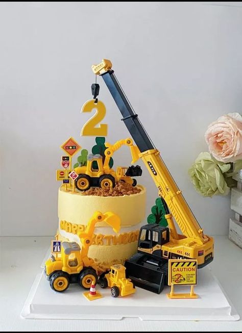 Construction Birthday Party Food, Digger Cake, Construction Birthday Cake, Toddler Birthday Cakes, Digger Birthday, Toddler Boy Birthday, Truck Birthday Cakes, Construction Theme Birthday Party, Construction Cake