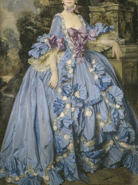 Rococo Dresses 18th Century, Green Rococo Dress, 18th Century Fashion Aesthetic, Blue Rococo Dress, 1700 Dresses Gowns, Rococo Character Design, Rococo Fashion Aesthetic, Rococo Fashion 18th Century, Rococo Drawing