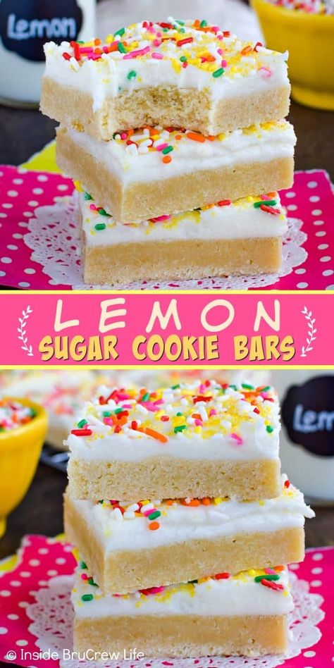 Lemon Sugar Cookie, Desserts Lemon, Easy Lemon Bars, Sugar Cookie Bar Recipe, Dessert Lemon, Lemon Bars Easy, Fun Dessert, Lemon Frosting, Lemon Sugar Cookies