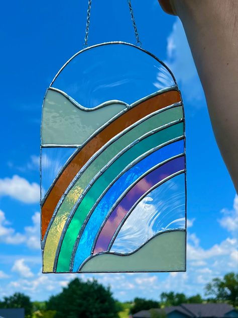 Cloud Stained Glass Pattern, Stained Glass Rainbow, Stained Glass Wave, Planet Stained Glass Patterns, Stained Glass Rainbow Art, Rainbow Stained Glass Window, Noah S Ark, Rainbow Room, Rainbow Glass