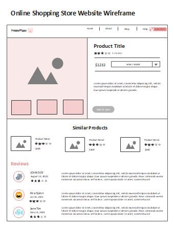 This is an online shopping store website wireframe. Wireframing is a method of designing a website service on a structural level. A wireframe is widely used to arrange content and functionality on a website while taking user wants and user journeys into consideration. Before visual design and content are included, wireframes are used to build the fundamental framework of a page early in the development process. Wireframing Website, Home Page Wireframe, Ecommerce Wireframe, Website Wireframe Design, Online Store Web Design, Website Wireframe, Website Design Ecommerce, Wireframe Website, Online Store Website