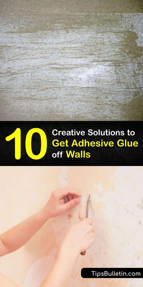 Get rid of unsightly wallpaper glue, tile adhesive, and sticky residue. Use a DIY adhesive remover to eliminate duct tape marks and glue stains fast. White vinegar, rubbing alcohol, and nail polish remover make erasing adhesive residue simple. #remove #adhesive #wall How To Get Sticky Residue Off Walls, Adhesive Remover Diy, How To Remove Adhesive From Walls, Remove Tape Residue, Remove Wallpaper Glue, How To Remove Adhesive, Remove Sticker Residue, Remove Sticky Residue, Nail Glue Remover