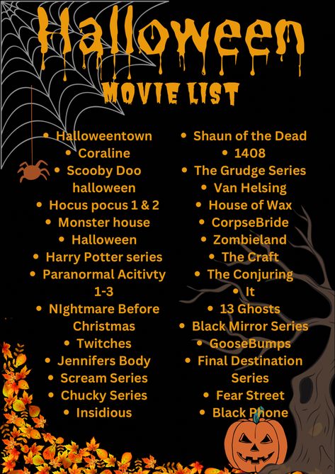 Halloween Things To Do, Halloween Movies To Watch, Halloween Movies List, Halloween Bucket List, Halloween Sleepover, Halloween Date, Halloween Movie Night, Halloween Buckets, Movies List