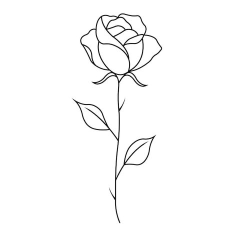 Rose And Stem Tattoo, Rose Tattoo Outline, Rose Stem Tattoo, Rose Outline Drawing, Stem Tattoo, Rose Doodle, Rose Drawing Simple, Vector Rose, Flower Vector Art