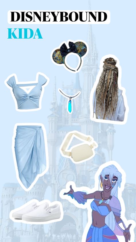 disneybound - disney world - disney land - disney parks - outfit - packing - magic kingdom - epcot - universal - princess - villian - inspired -kida - atlantis - blue - black - white - braids - brunette - blonde - grey - brown hair Grey Brown Hair, Kida Atlantis, Disney Park Outfit, Disney Princess Outfits, Disney Outfit, Princess Outfits, Disney Outfits, Magic Kingdom, Atlantis