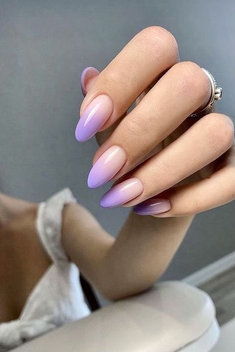 50+Cute Nails You’ll Love Purple Ombre Nails, Lilac Nails, Romantic Nails, Lavender Nails, Almond Nails Designs, Dipped Nails, Nails Inspo, Artificial Nails, Purple Nails