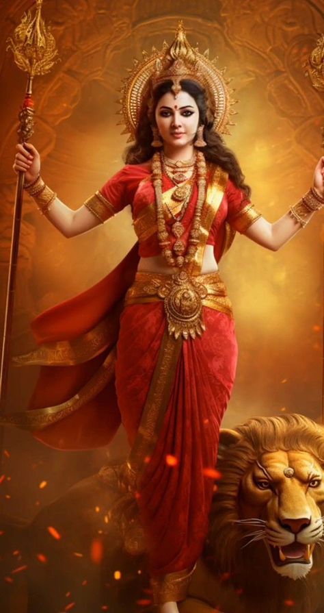 Lord Devi Images, Maa Parvati Goddesses, Durga Goddess Beautiful, Durga Maa Aesthetic, Happy Navratri Images Hd, Navratri Day 6, Parvati Mata, Navratri Image Hd, Durga Maa Paintings