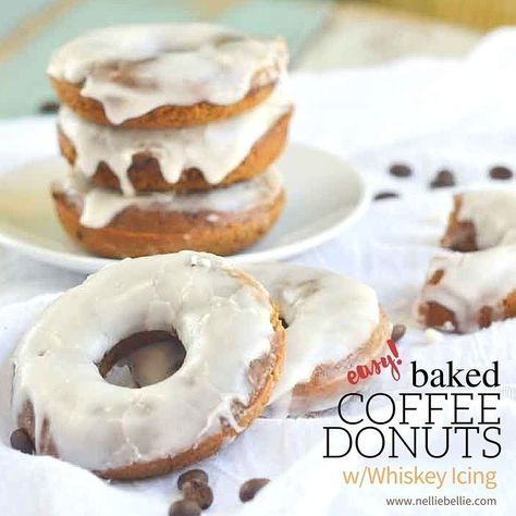 Baked Coffee Donuts with whiskey icing. Easy, fast, and yummy! Whiskey Icing, Whiskey Frosting, Biscuit Donuts, Irish Coffee Recipe, Weekday Breakfast, Gluten Free Donuts, Coffee And Donuts, Sweet Rolls, Coffee Recipe