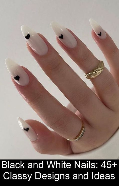 Nails White Or Black, Nail Art White Design, One Black One White Nails, Nail Art Designs Black And White, Nails Design Ideas Black, Nails Inspiration Black And White, White And Black Nails Design, Trendy Black And White Nails, Korea Nails Design