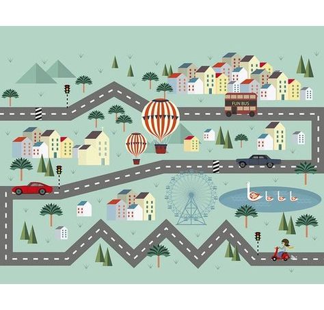 Mini Adventure 2.4m L x 300cm W Wall Mural ohpopsi Vector Wall Art, Adventure Wallpaper, Adventure Wall, Washable Wallpaper, Happy Wallpaper, City Vector, Adventure Photos, Old Room, Wood Wallpaper