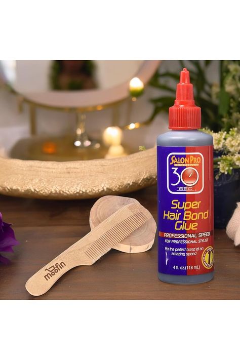 Salon Pro 30 Second Bonding Glue Hair Supplies, 4 oz - Rapid Adhesion, Strong Hold for Wig Lace Glue &amp; Eyelash Glue, Versatile Application Bundle with Moofin Wooden Comb [Pack of 3] Lace Glue, Wig Ideas, Hair Supplies, Wooden Comb, Wig Lace, Eyelash Glue, Womens Wigs, Lace Wigs, Comb