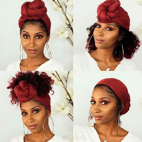 40 Attractive Ways to Tie Head Wraps on Curly Natural Hair - Coils and Glory Natural Hair Turban Style, Turban Hairstyle Curly Hair, Turban Style Black Women, Head Scarf Styles Black Women, Book Closet, Turban Styles, Headwrap Hairstyles, Cabello Afro Natural, African Hair Wrap