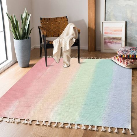 Pastel Rainbow Bedroom, Rainbow Rooms, Pastel Rainbow Nursery, Rainbow Room Kids, Rainbow Bedroom, Nursery Rainbow, Rainbow Watercolor, Home Decor For Living Room, Rainbow Rug