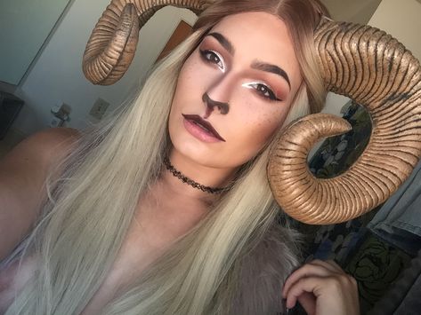 Ram Halloween makeup ideas Ram Makeup Halloween, Ram Halloween Costume, Bull Halloween Makeup, Ram Costume Women, Goat Makeup Halloween, Goat Costume Women, Sheep Makeup Halloween, Aries Halloween Costume, Ram Makeup