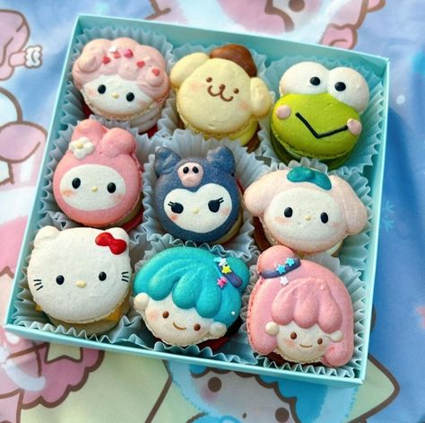 Macaron Characters, Korean Bakery, Tart Cookies, Sanrio Food, Pastel Macarons, Lol Doll Cake, Hello Kitty Cookies, Hello Kitty Birthday Cake, Hello Kitty Cupcakes