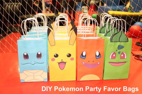 DIY Pokemon Party Bags - Printable templates to decorate your Pokemon Party Goodie Bags - Pokemon Party Favor Bags - Pokemon Party favors - Pokemon candy Bags - Favor Boxes - Pokemon treat bags - Pokemon cake Pokemon Ethan, Pokemon Party Bags, Pokemon Favor, Party Favor Bags Diy, Pokemon Party Favors, Pokemon Party Decorations, Pokemon Themed Party, Pokemon Birthday Cake, Birthday Bags