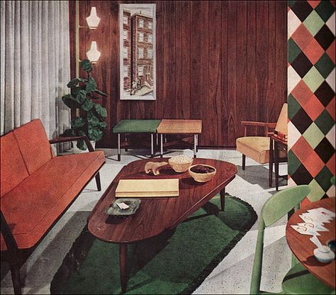 1958 Scandinavian Living Room by American Vintage Home, via Flickr 50s Interior, 60s Interior, Design Interior Modern, Mid Century Interior, Retro Interior Design, Interior Vintage, Vintage Interior Design, Mid Century Living, Mid Century Living Room