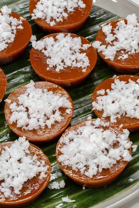 Kutsinta Recipe - Recipes by Nora Kutsinta Recipe, Pinoy Dessert, Cassava Cake, Filipino Food Dessert, Coconut Pudding, Filipino Desserts, Grated Coconut, Recipe Steps, Grilled Pork