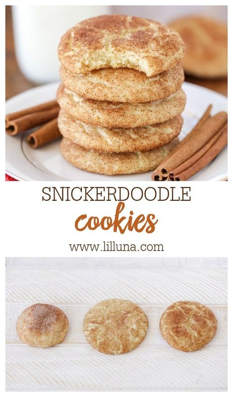 Super soft and full of cinnamon, these are our FAVORITE Snickerdoodle Cookies. They always get rave reviews! #snickerdoodle #snickerdoodles #snickerdoodlecookie #cookies Snickerdoodle Cookie Recipe, Soft Snickerdoodle Cookies, Best Snickerdoodle Cookies, Snickerdoodle Cookies Easy, Chewy Sugar Cookie Recipe, Snickerdoodle Cookie, Classic Cookies Recipes, Snickerdoodle Recipe, Snickerdoodle Cookies