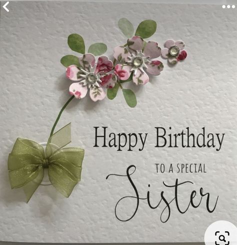 Flower Birthday Card, Flower Birthday Cards, Sister Birthday Card, Birthday Card Craft, Homemade Birthday Cards, Flower Birthday, Birthday Cards For Women, Acrylic Gems, Embossed Cards