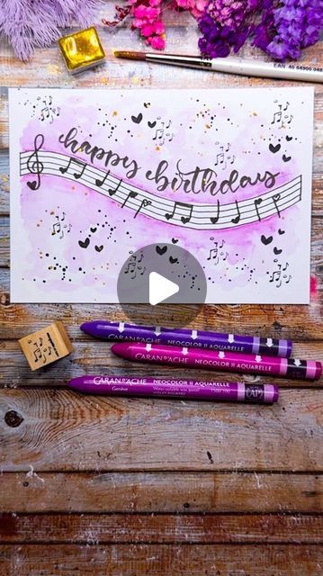 Fantasy Notes, Happy Birthday Music Notes, Stencil Making, Musical Greeting Cards, Neocolor Ii, Free Happy Birthday Cards, Happy Birthday Music, Music Drawings, Modern Lettering